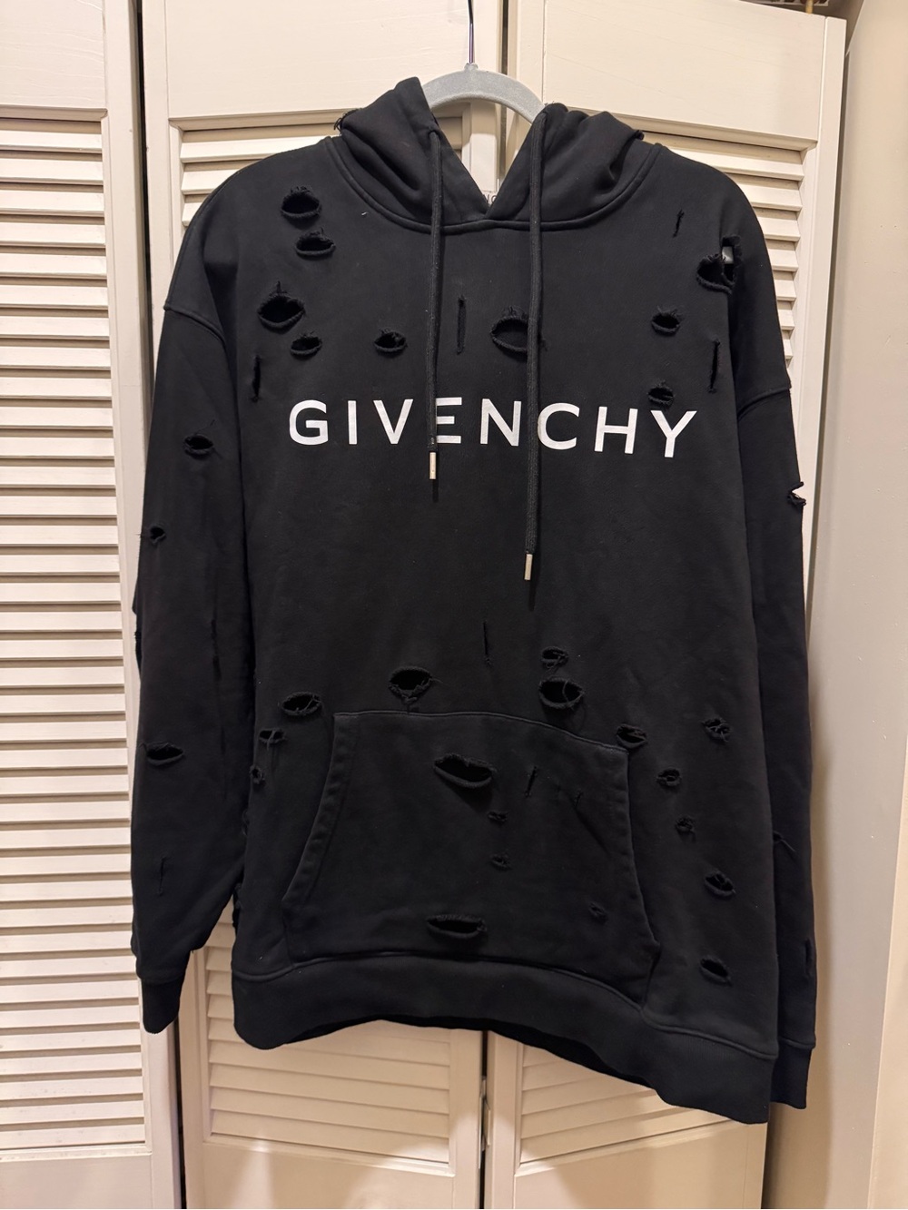 Givenchy Black Distressed Logo Crewneck Hoodie